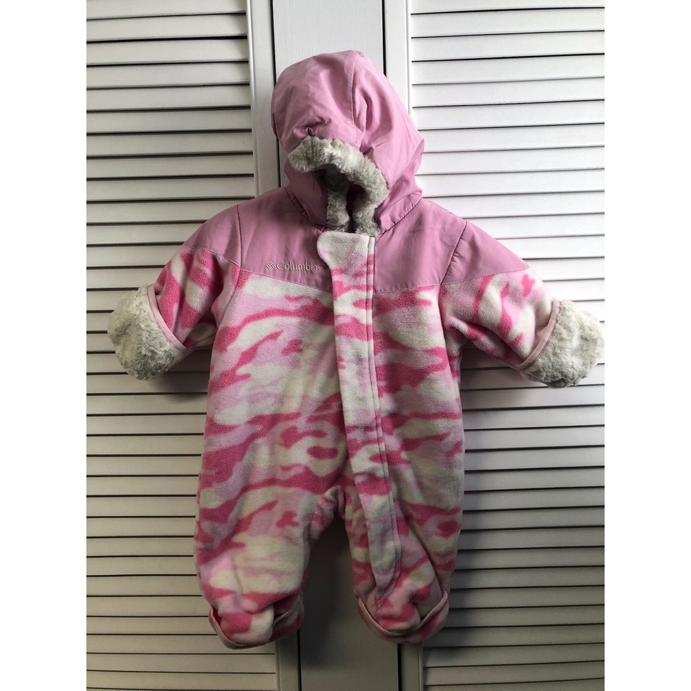 Columbia 6M fleece & plush sherpa  pink camo snowsuit bunting